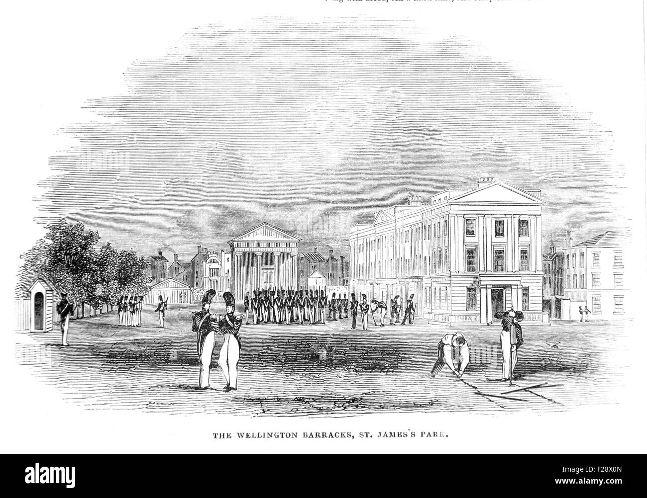 Caserma di Wellington, St Jame's Park, Londra, c1844; Illustrated London News luglio 1844; Bianco e Nero illustrazione; Foto Stock