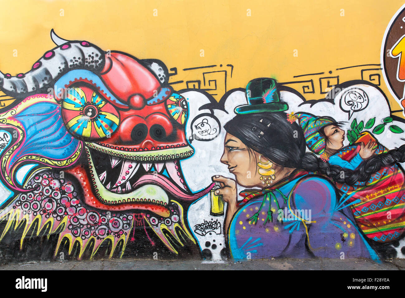 Graffiti su un muro a La Paz, in Bolivia Foto Stock