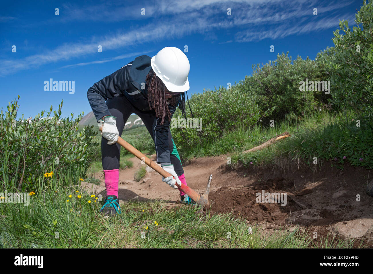 Georgetown, Colorado - Alta scuola volontari mantenere il Mt. Bierstadt Trail nel Mt. Evans Wilderness Area. Foto Stock