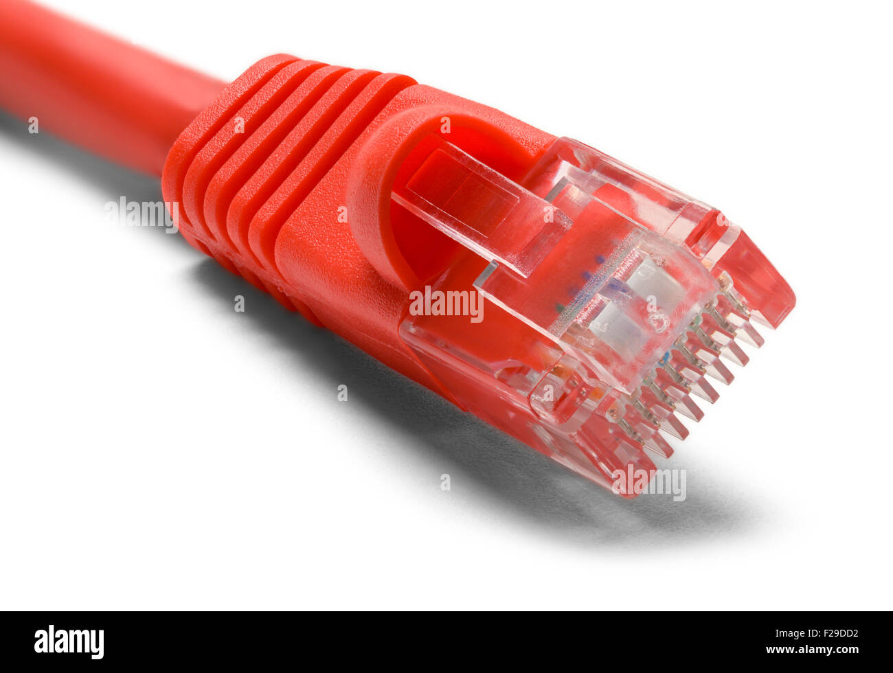Calcolatore rosso cavo di rete isolata su uno sfondo bianco. Foto Stock