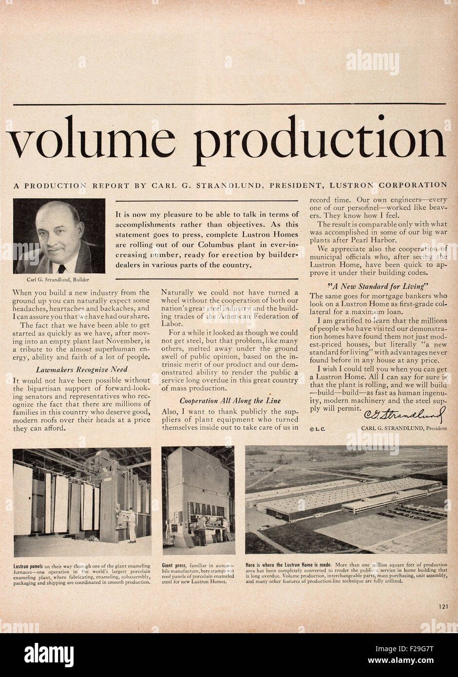 Rivista americana annuncio per il prefabbricato in acciaio smaltato Lustron kit home ca: 1947. Foto Stock