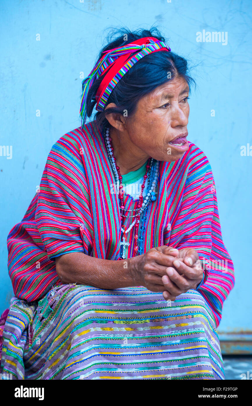 Ritratto di donna guatemalteco nel mercato Chichicastenango Foto Stock