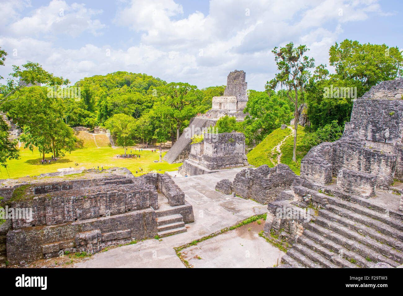 Il sito archeologico del pre-colombiana civiltà Maya nel Parco Nazionale di Tikal, Guatemala Foto Stock