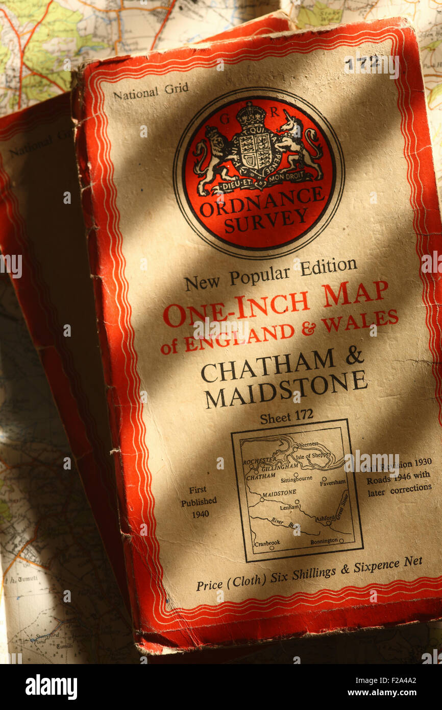 Il vecchio un pollice Ordnance Survey map per chatham e Maidstone Foto Stock