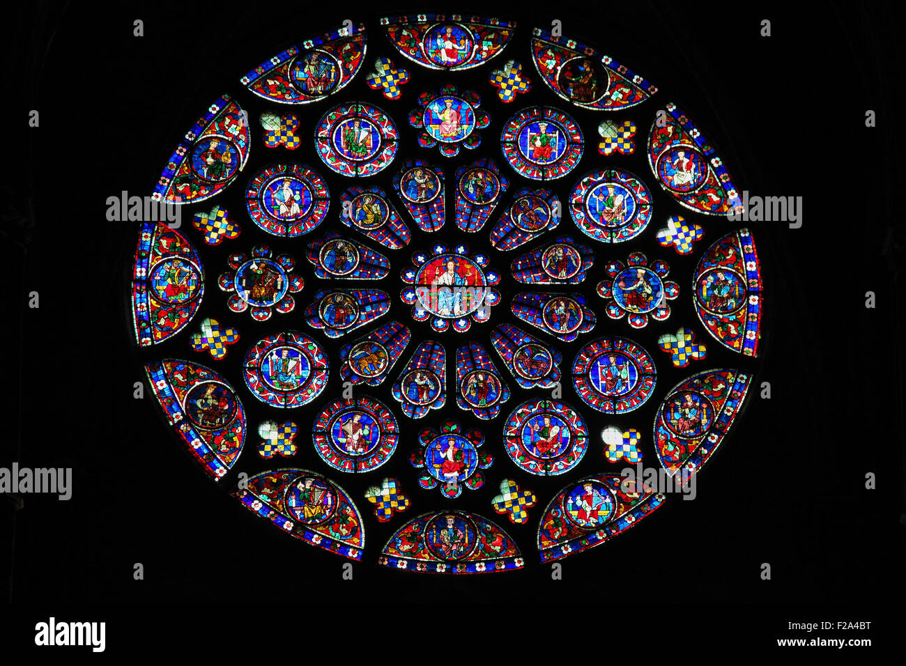 Transetto sud Rosone (XII secolo) nella Cattedrale di Nostra Signora di Chartres, Francia. Foto Stock