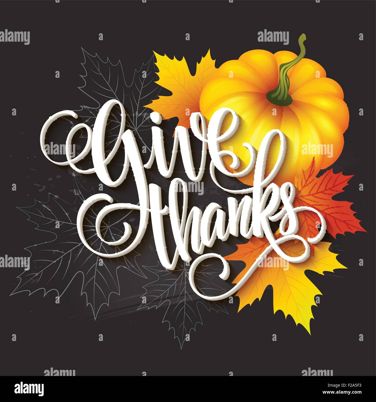 Disegnata a mano ringraziamento biglietto di auguri con foglie di zucca e spica. Illustrazione Vettoriale Illustrazione Vettoriale