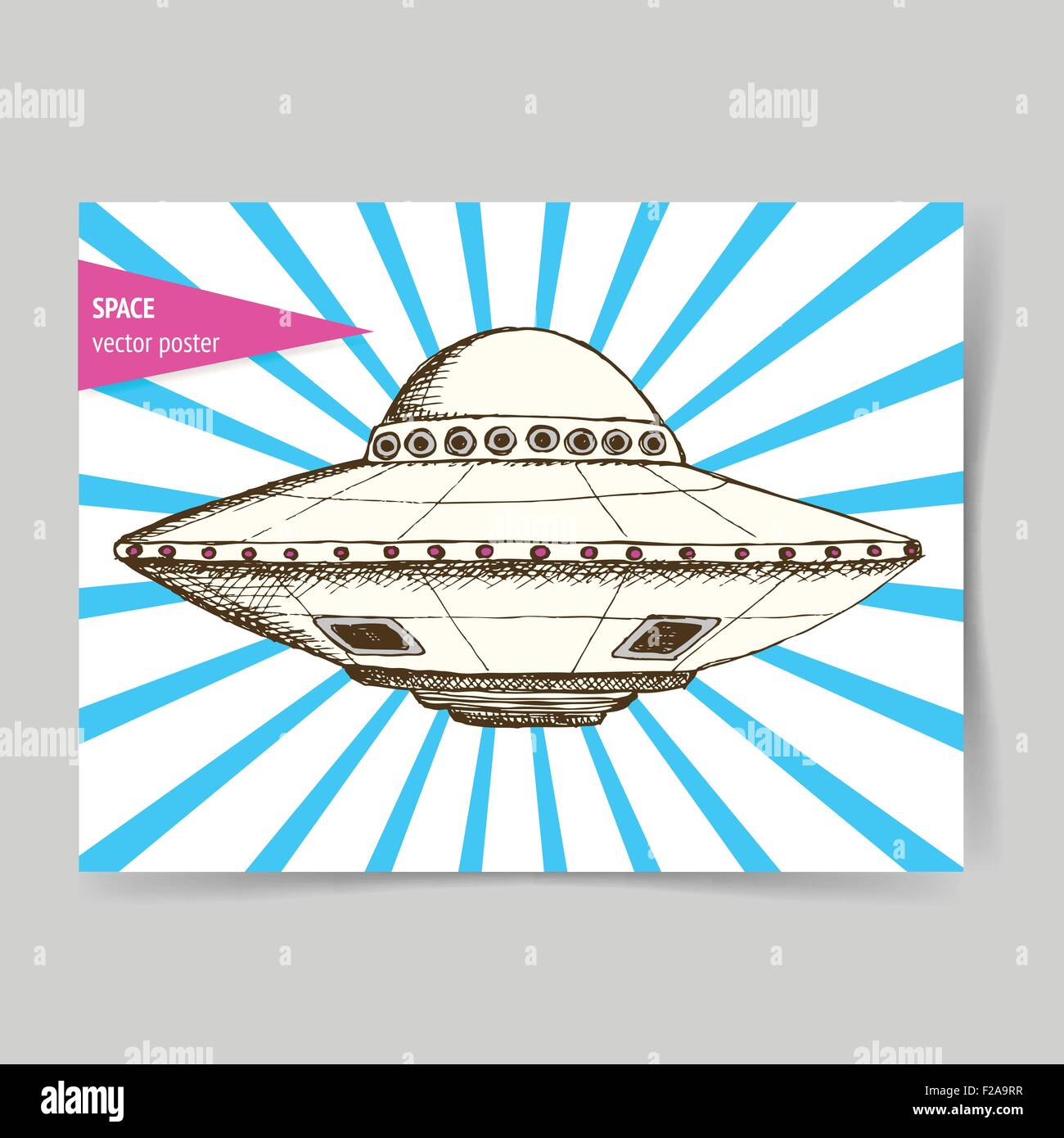 Schizzo piastra di ufo in stile vintage, vettore poster Illustrazione Vettoriale