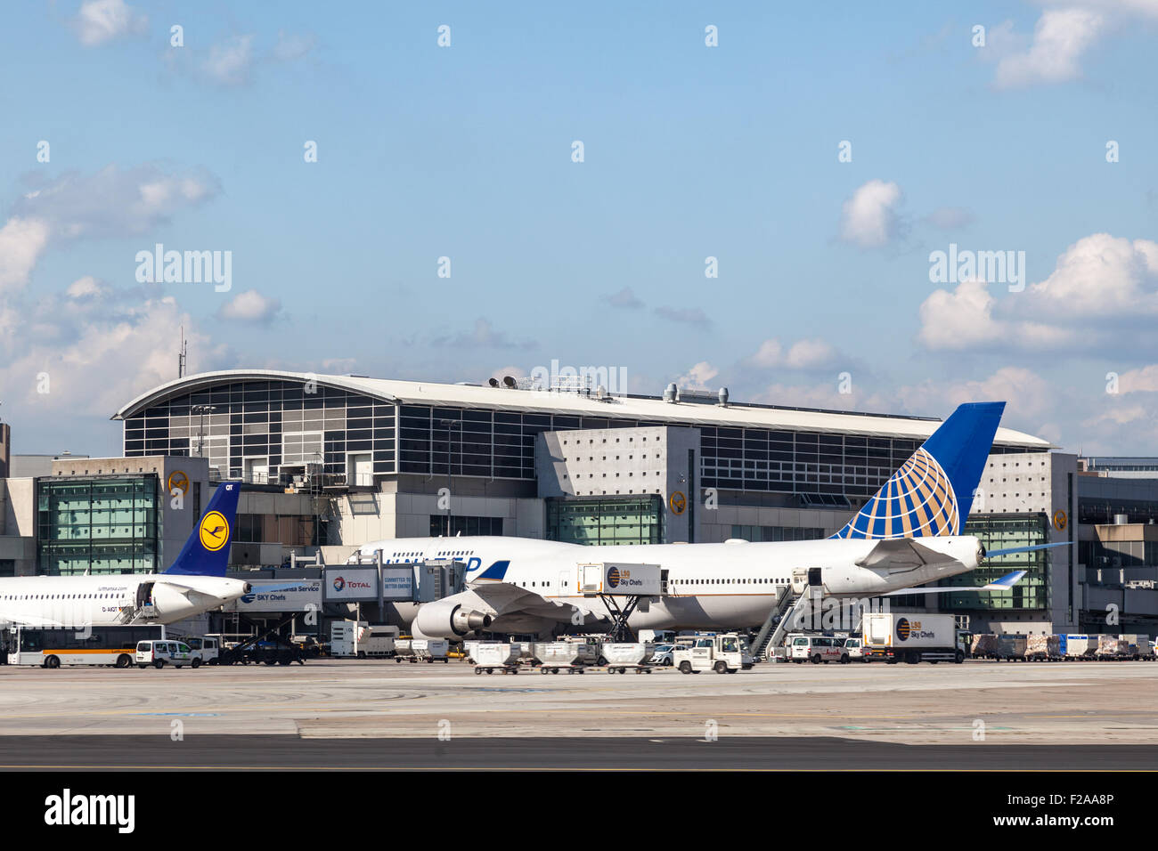 United Airlines Boeing 747 all'aeroporto di Francoforte Foto Stock
