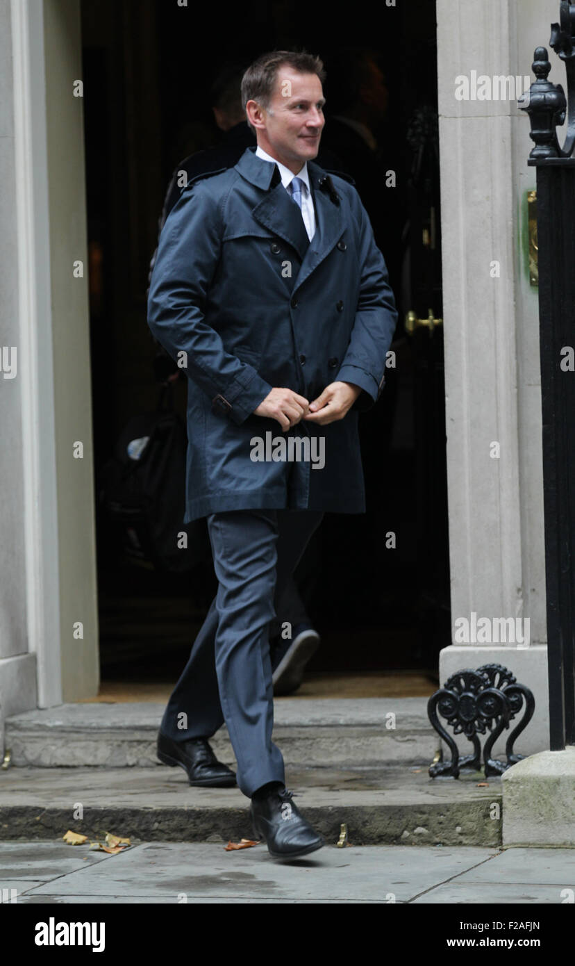 Londra, UK, 15 Sep 2015: Jeremy Hunt MP, Segretario di Stato per la salute, visto che frequentano il cabinet incontro a Downing Street, Foto Stock