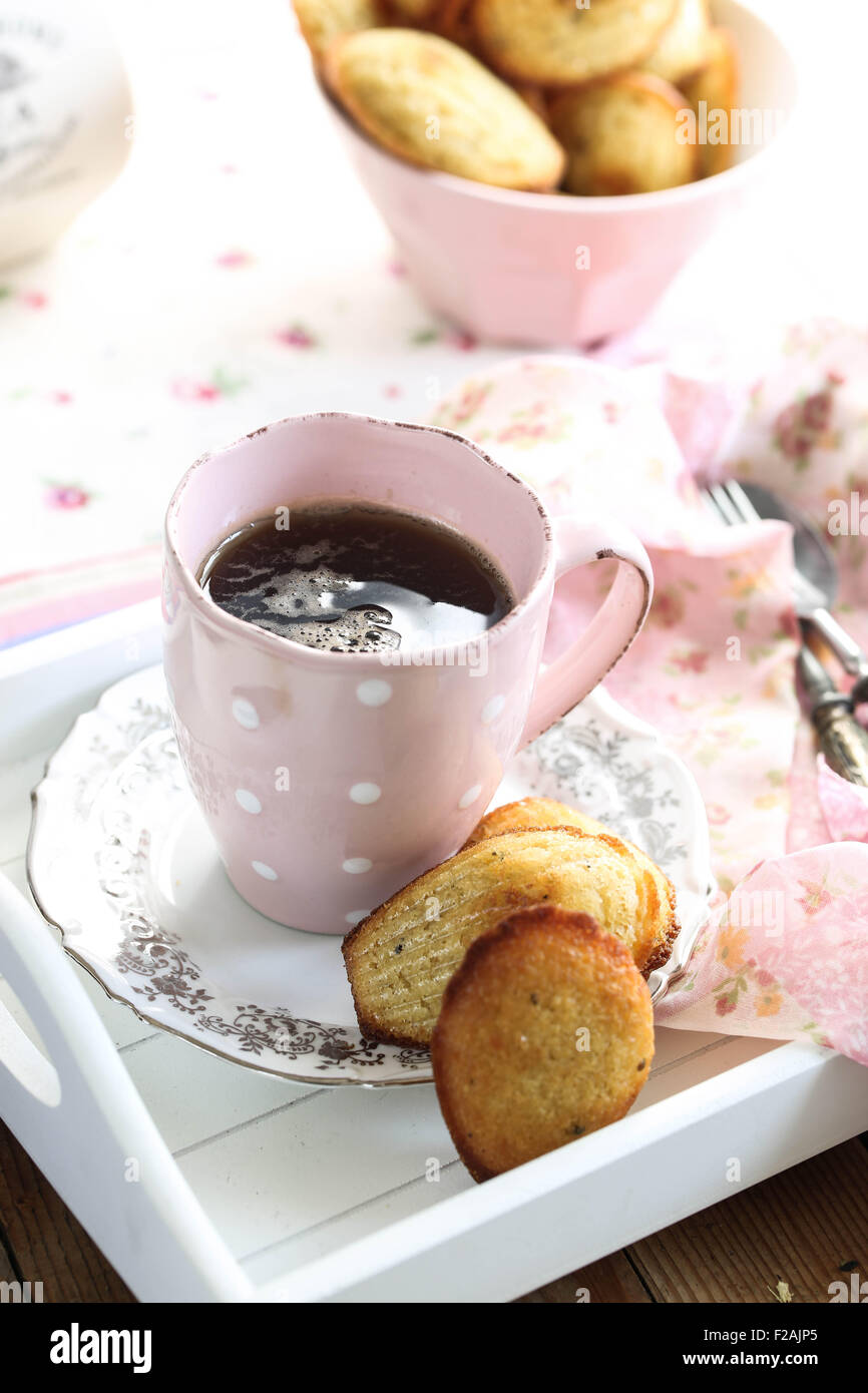 Madeleines e una tazza di tè. Foto Stock