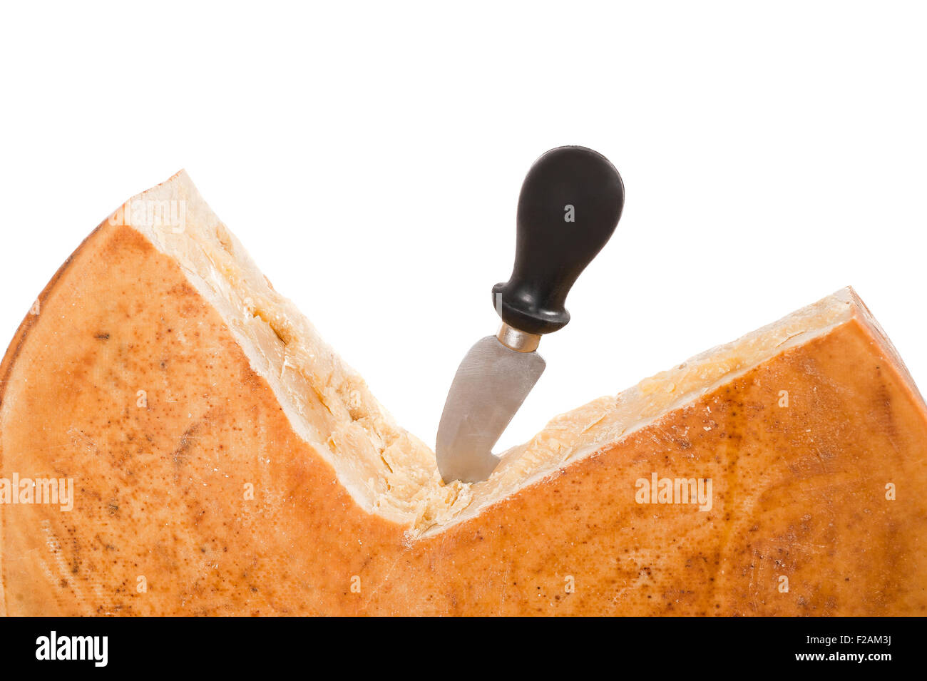 Forma di formaggio con un coltello Foto Stock