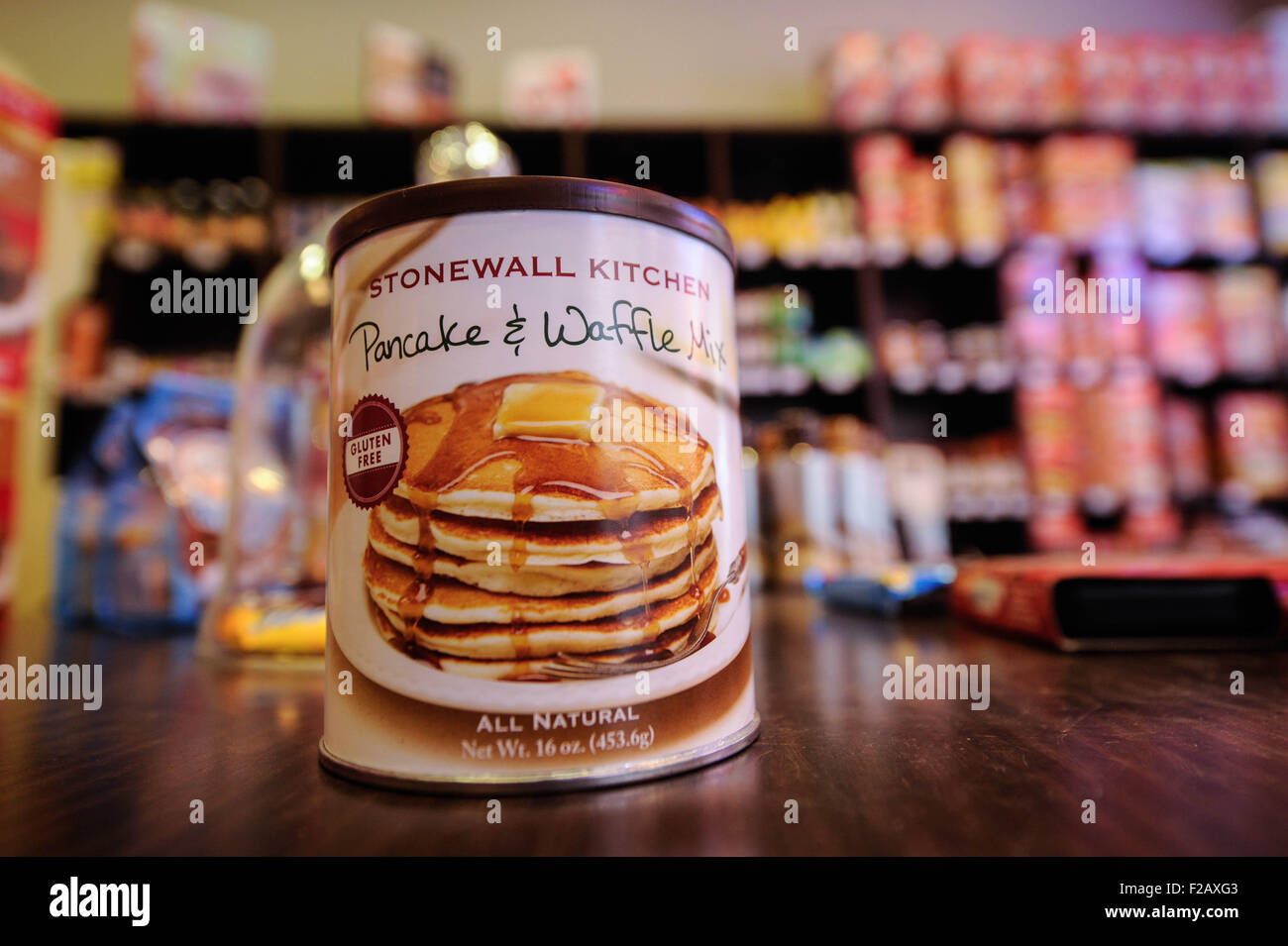 Stonewall Kitchen pancake e waffle Mix- mezcla de tortita gofre y de Stonewall kitchen Foto Stock