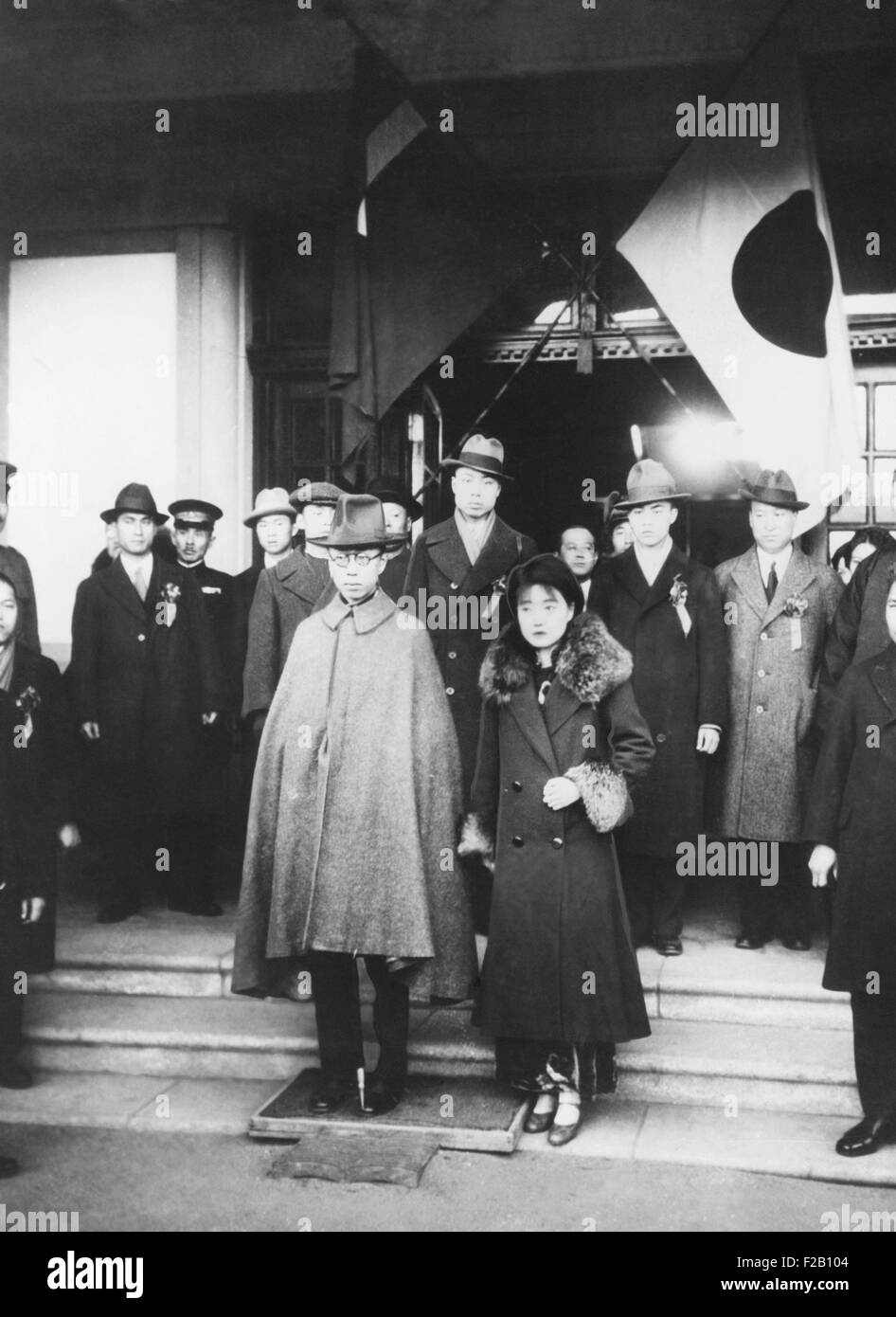 L'imperatore di Manchukuo, Henry Pu Yi, con sua moglie giapponese, Jung Vuan Pu-Yi, in Manchukuo. Marzo 1932. L'ex imperatore Xuantong, a capo di un governo Manchurian controllato dal giapponese. (CSU 2015 9 1008) Foto Stock