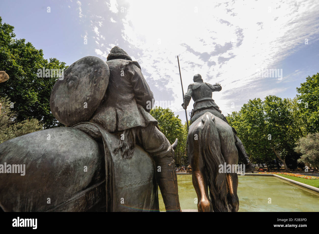 La statua di Don Chisciotte e Sancho in Plaza de España, Madrid- la estatua de Don Quijote y Sancho en Plaza de España, Madrid Foto Stock