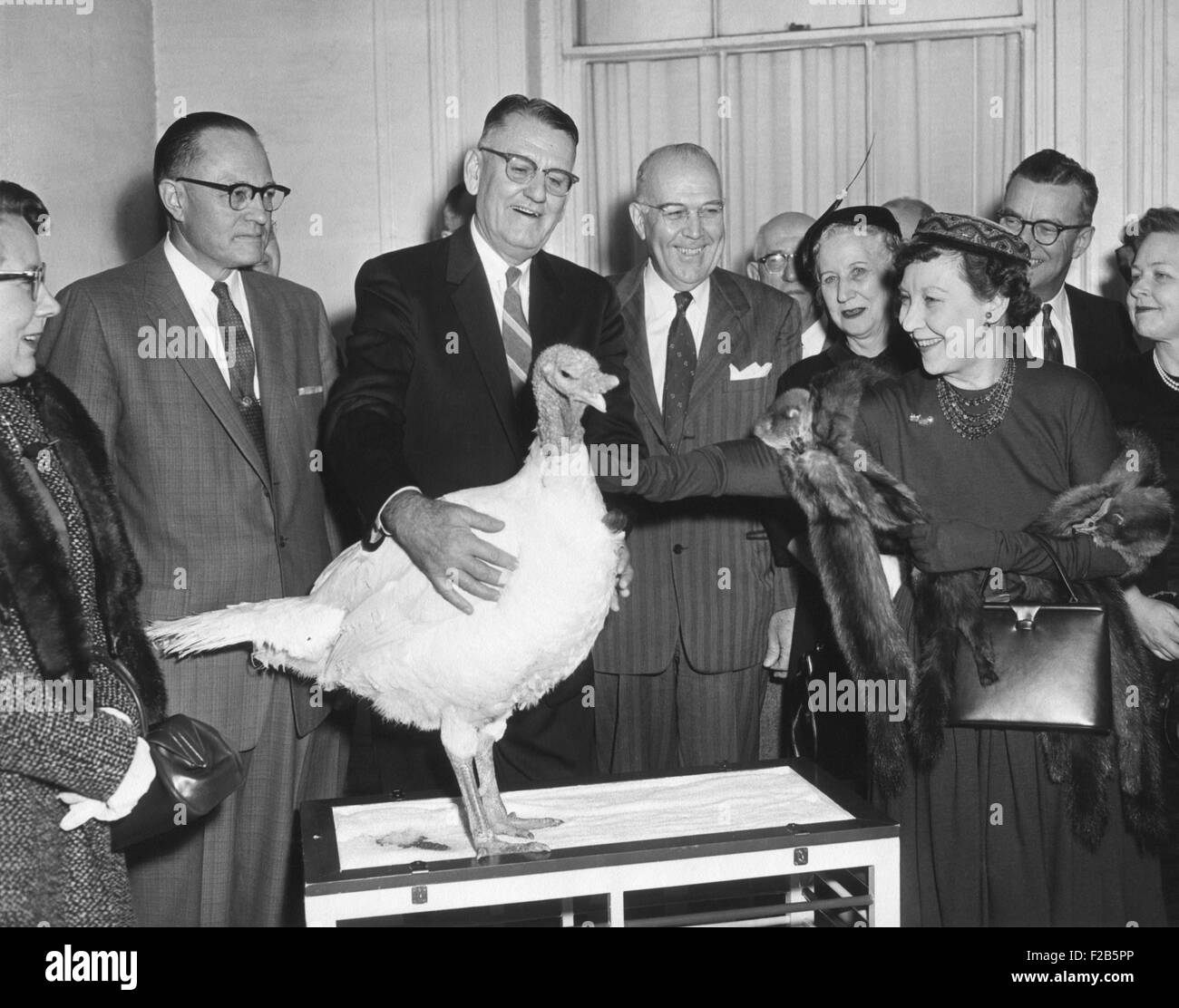 La First Lady Mamie Eisenhower ricevendo un vivo ringraziamento alla Turchia. Nov, 14, 1957. - (BSLOC 2014 16 96) Foto Stock