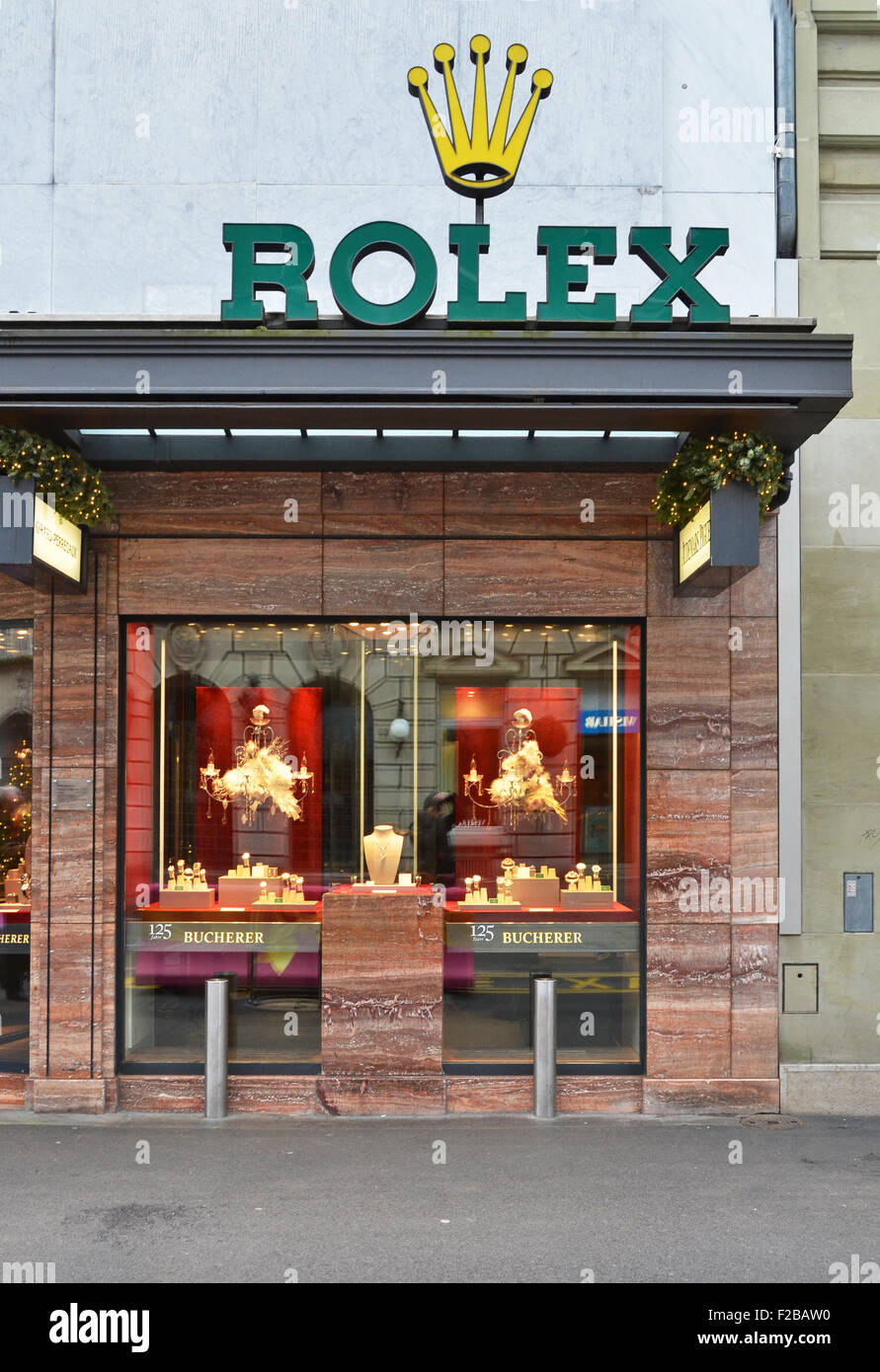 ZURICH, Svizzera - 29 dicembre 2013 - Rolex shop, ben noto per i suoi orologi di lusso Foto Stock