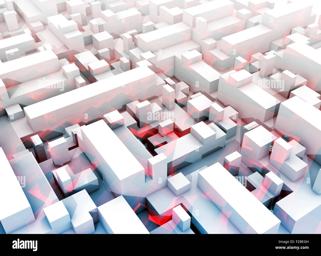 Astratto bianco digitale 3d cityscape con morbida luce ombre blu e rosso modello Foto Stock