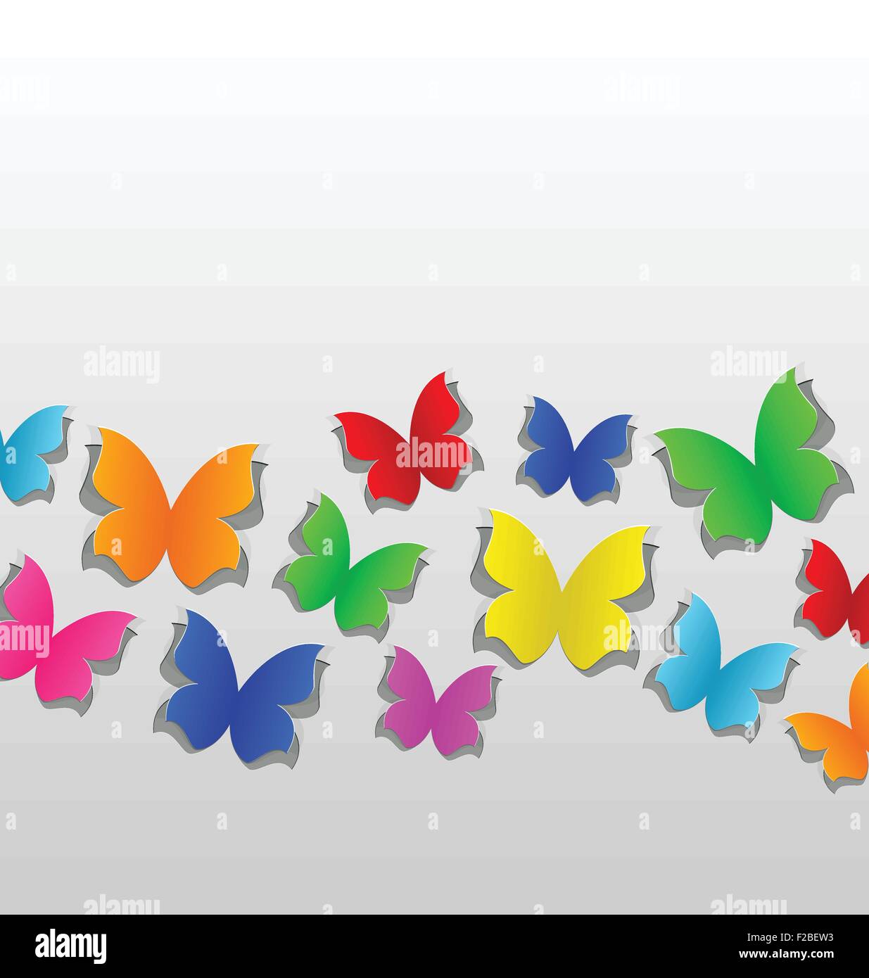 Impostare tagliare farfalla colorata, carta grigia Illustrazione Vettoriale