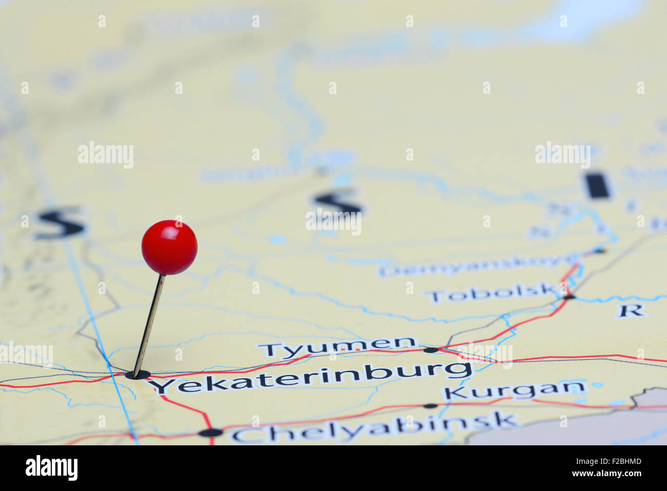 Ekaterinburg imperniata su una mappa di Asia Foto Stock