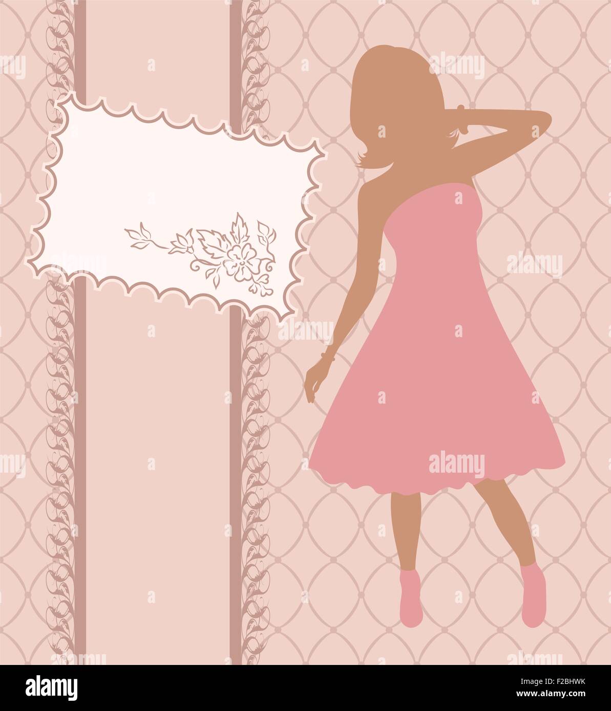 Vintage invito con ragazza, stile di disegno Illustrazione Vettoriale