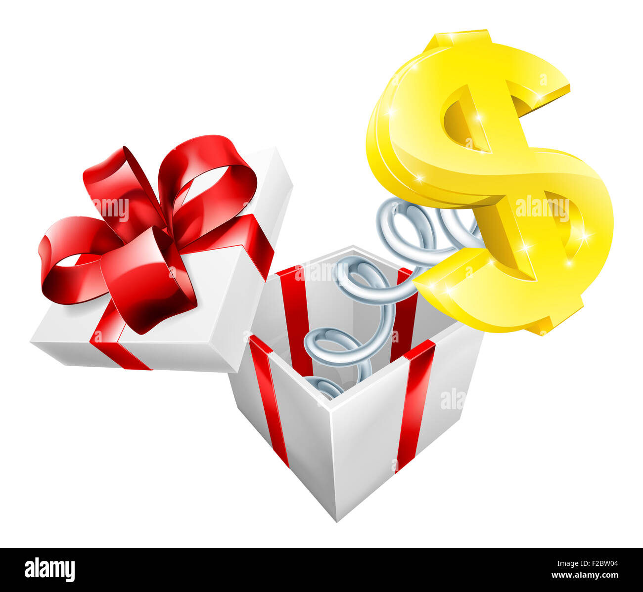 Un martinetto nella casella con un segno di dollaro simbolo salta fuori su una molla Foto Stock