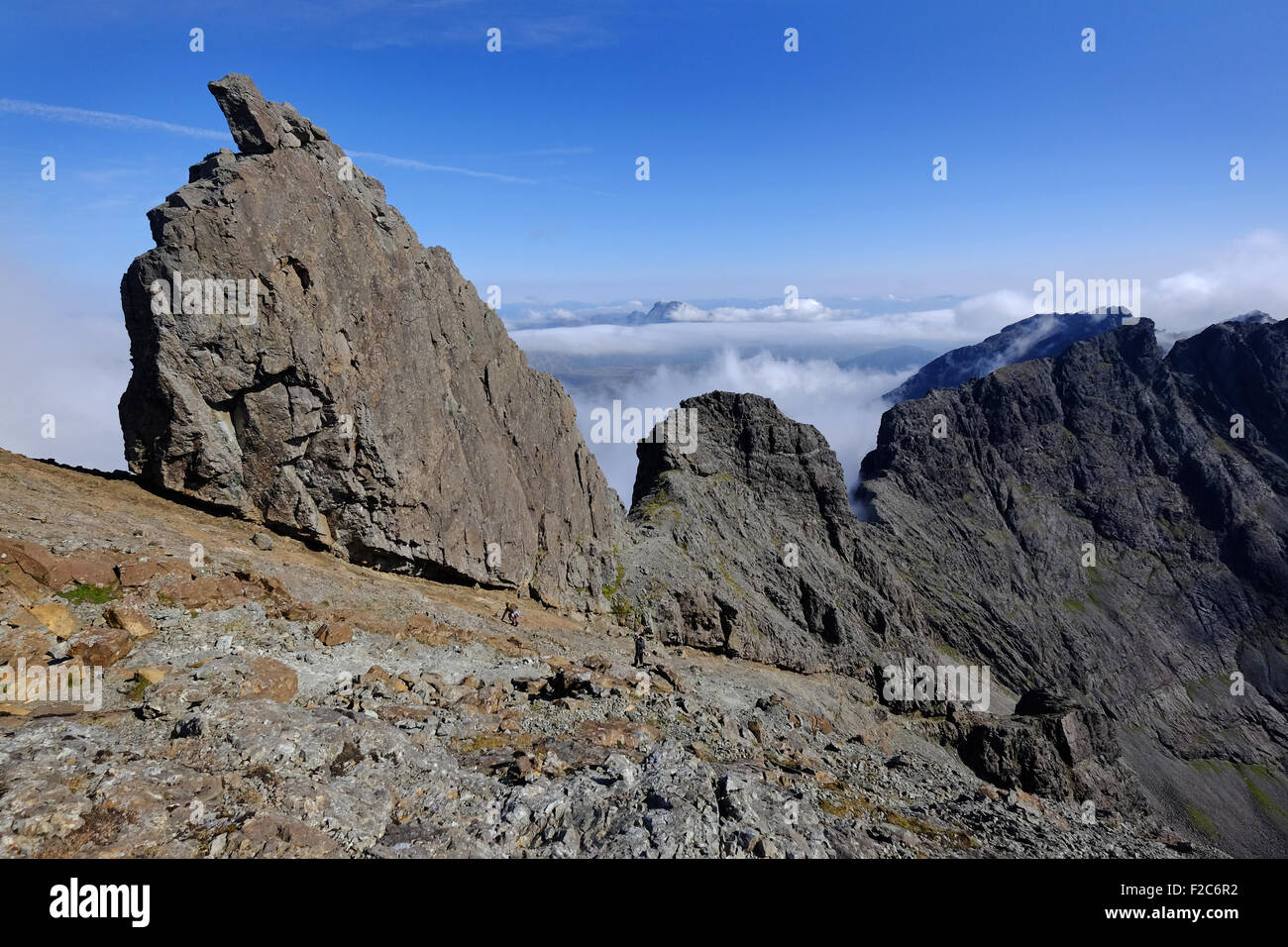Il pinnacolo inaccessibile sul Cuillin Ridge, Skye, Scozia Foto Stock