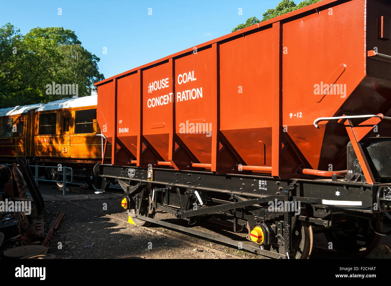 Rail Hopper carro a Pickering stazione ferroviaria sulla North Yorkshire Moors Railway, Pickering, nello Yorkshire, Inghilterra, Regno Unito Foto Stock