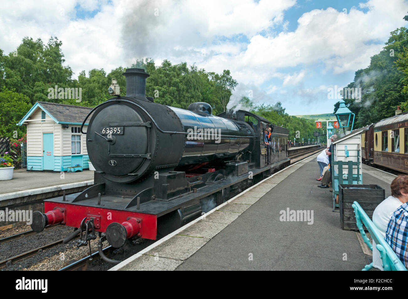 LNER Q6 0-8-0 n. 63395 locomotiva a vapore a Grosmont stazione sul NYMR, nello Yorkshire, Inghilterra, Regno Unito Foto Stock
