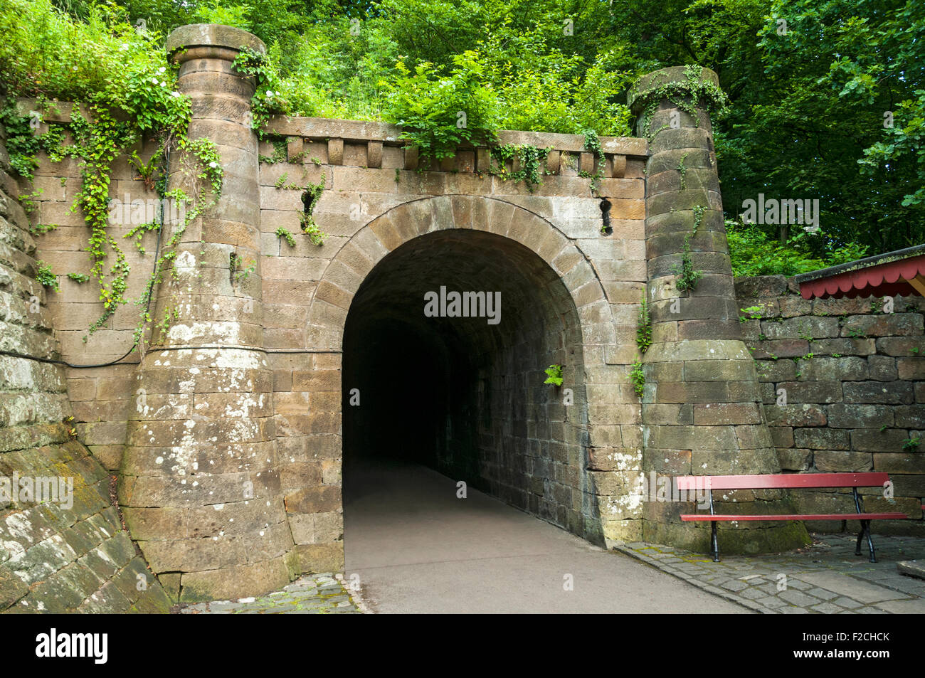 Tunnel, costruita da George Stephenson in 1833-5, a Grosmont sulla North Yorkshire Moors Railway, nello Yorkshire, Inghilterra, Regno Unito Foto Stock