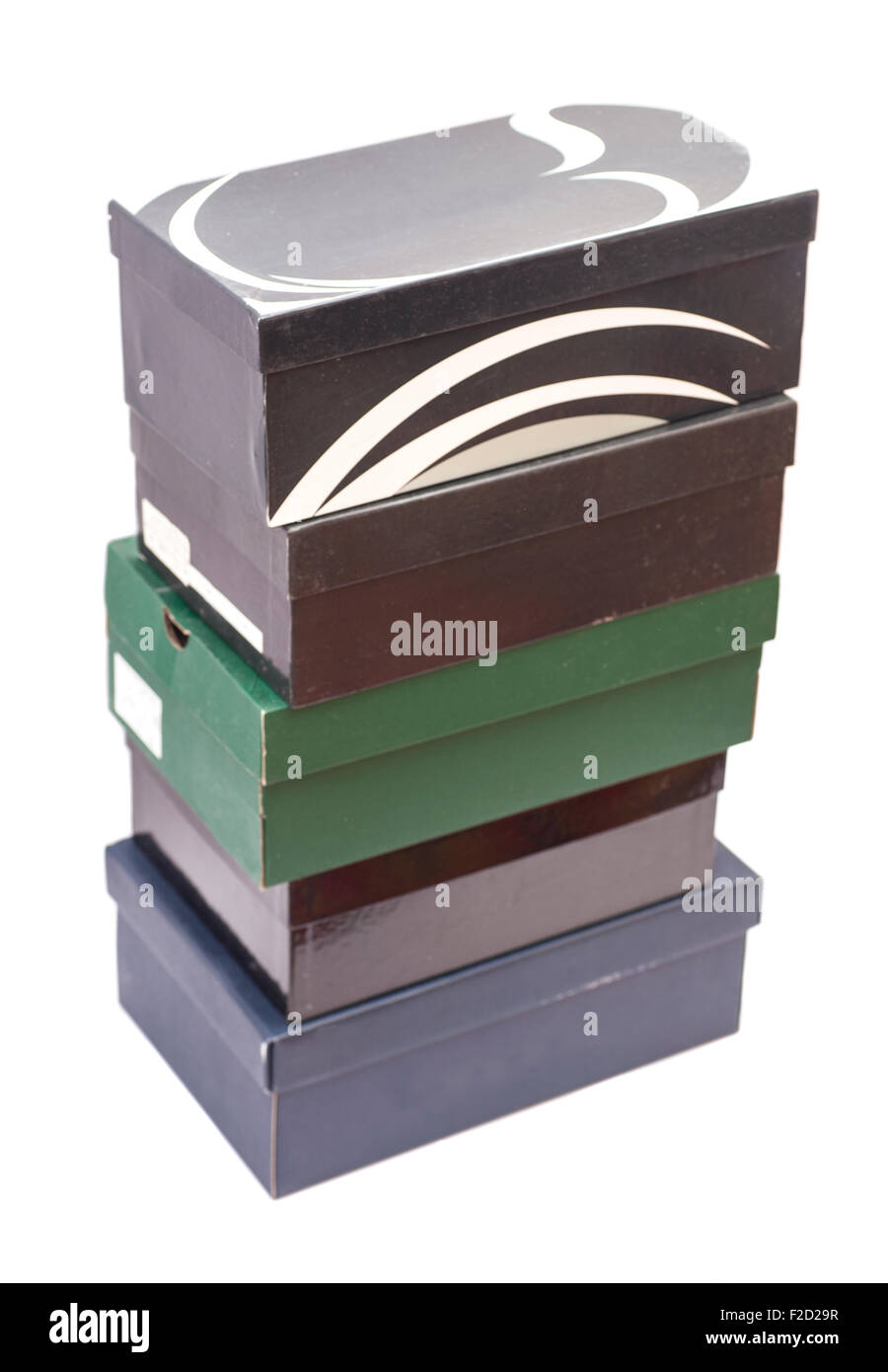 Le scatole di scarpe isolato su bianco Foto Stock