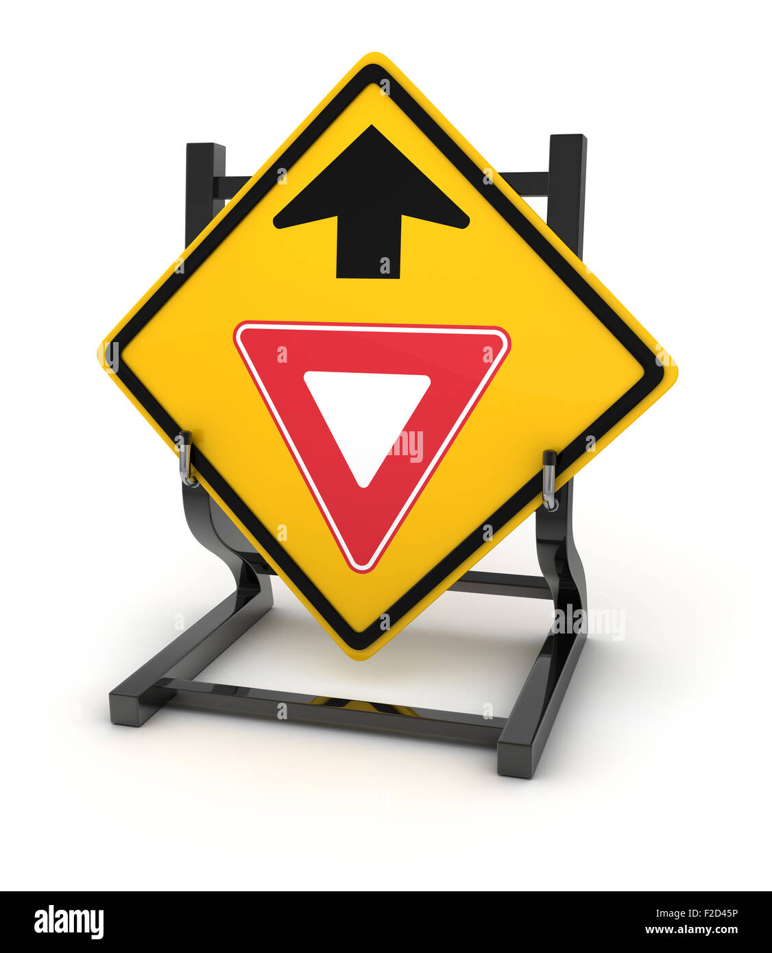 Cartello stradale - dare strada , questo è un computer generato e rendering 3d'immagine. Foto Stock