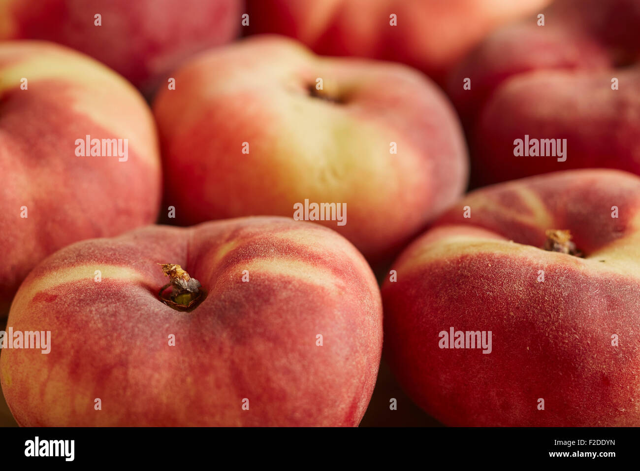 Ciambella fresca pesche presso la Union Square Greenmarket, Manhattan, New York City, Stati Uniti d'America Foto Stock