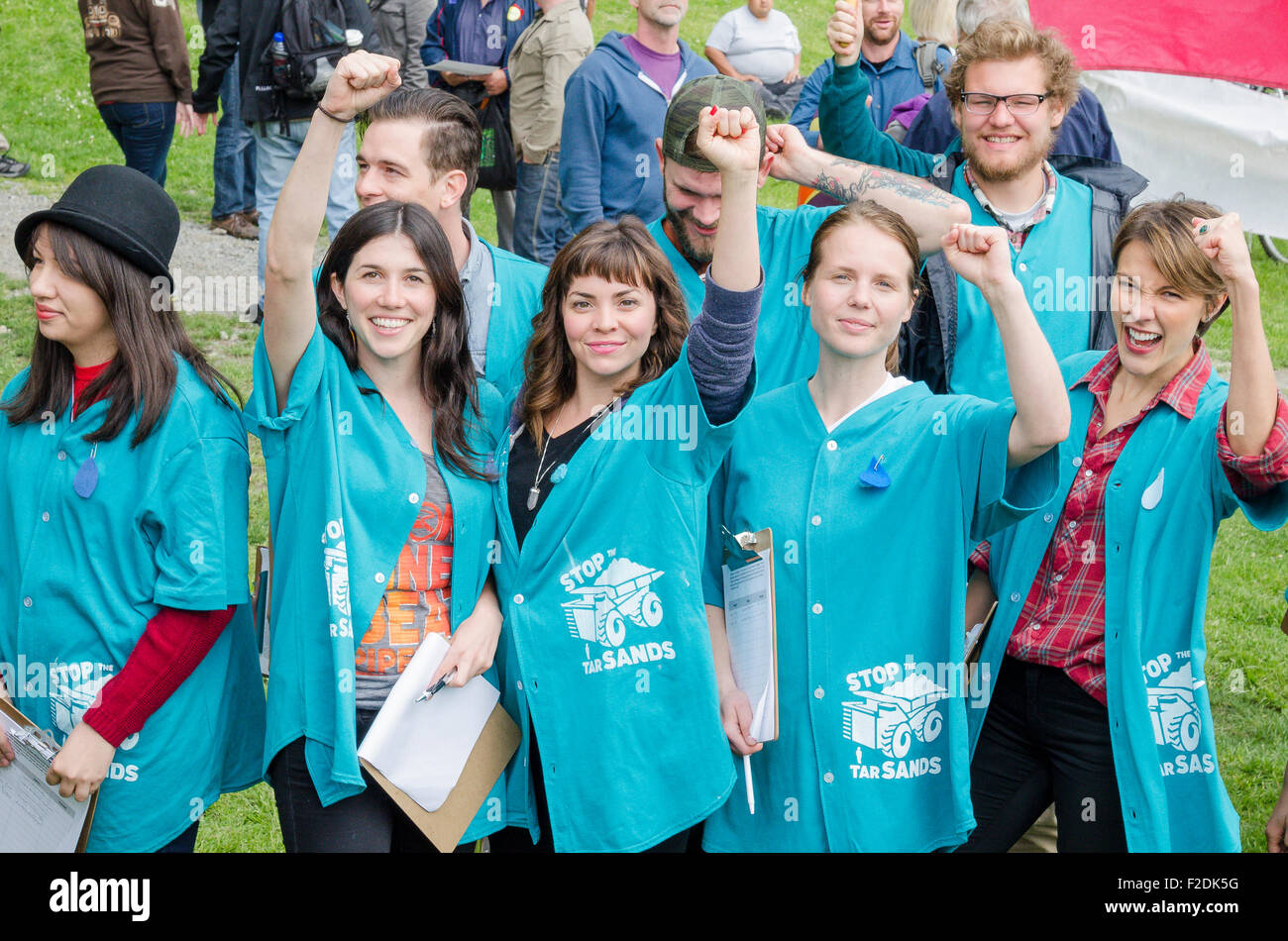 Arrestare il tar sands il gruppo a non Pipeline Enbridge Rally, 10 maggio 2014, Sunset Beach, Vancouver, British Columbia, Canada Foto Stock