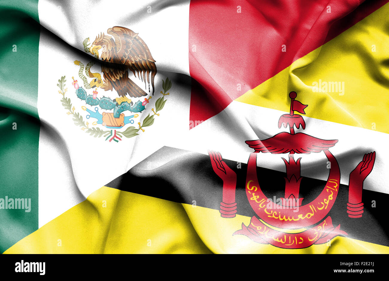 Sventola bandiera del Brunei e Foto Stock