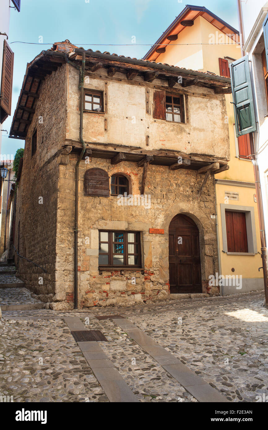 Vista della casa medioevale, Cividale del Friuli - Italia Foto Stock
