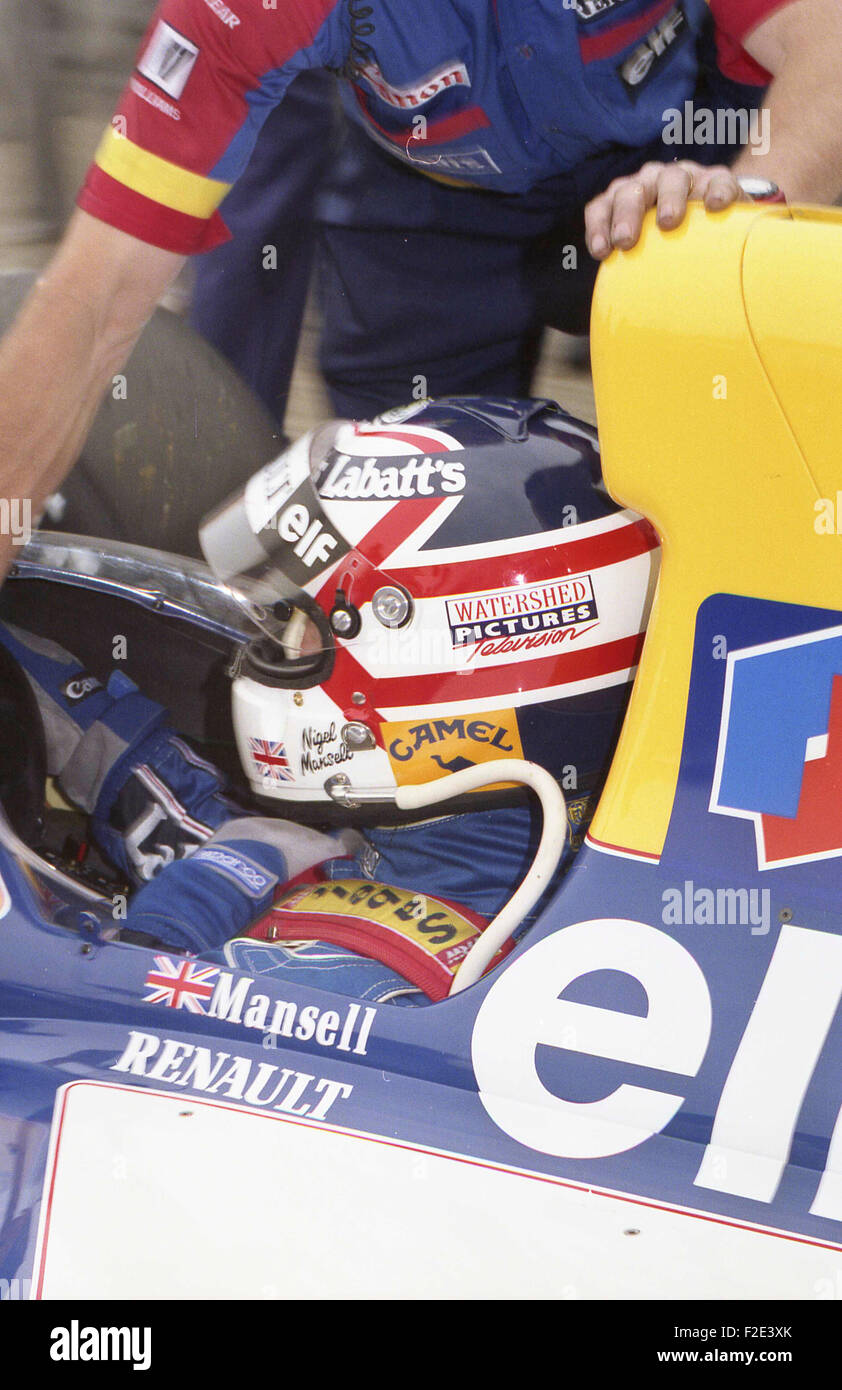 Nigel Mansell, f1 test di pneumatici a Silverstone, giugno 1992 Foto Stock
