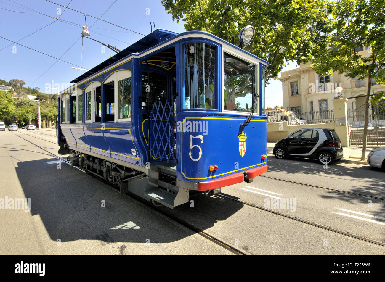 Tramvia Blau, Tranvia Azul, Tram blu. Barcellona, in Catalogna, Spagna Foto Stock