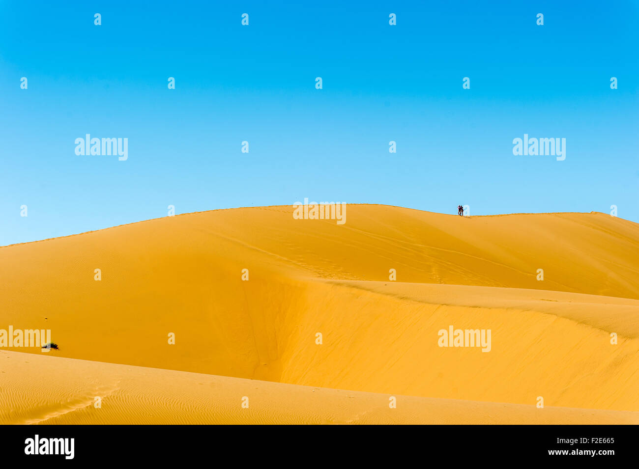 La gente a piedi attraverso il deserto in Sossusvlei, Namibia, Africa Foto Stock