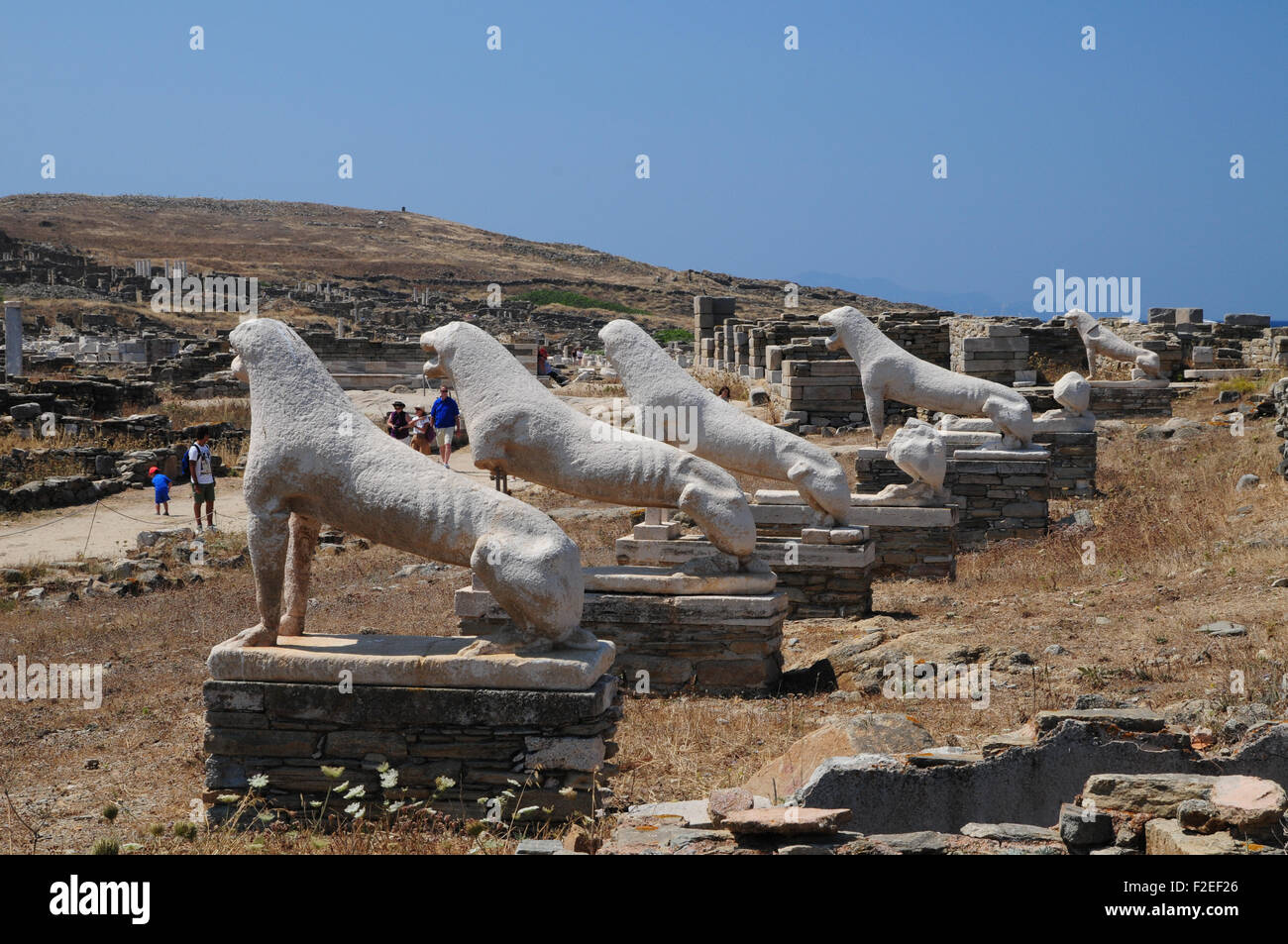 Terrazza dei Leoni, sito archeologico sull isola di Delos, Cicladi Grecia Foto Stock