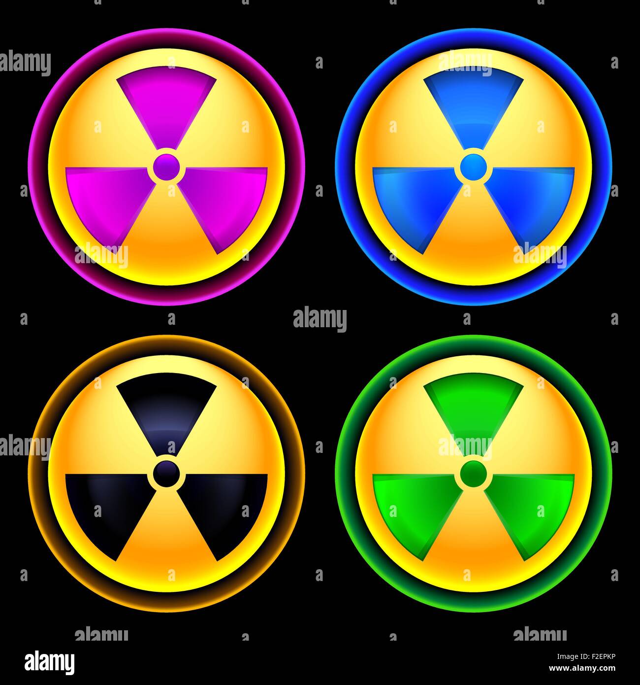 Set di icone colorate radiazione Illustrazione Vettoriale