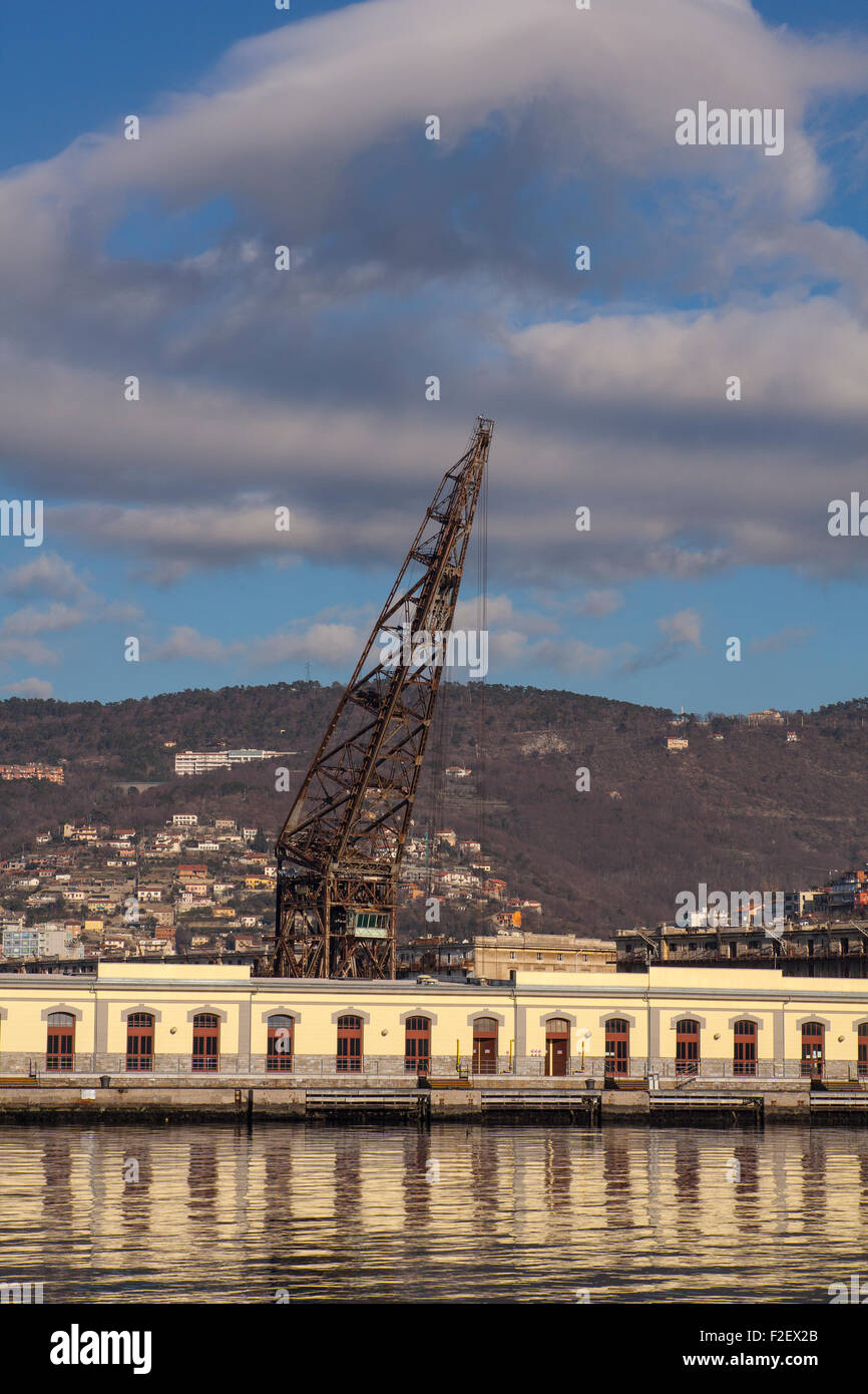 Vista della grande gru nel porto di Trieste Foto Stock