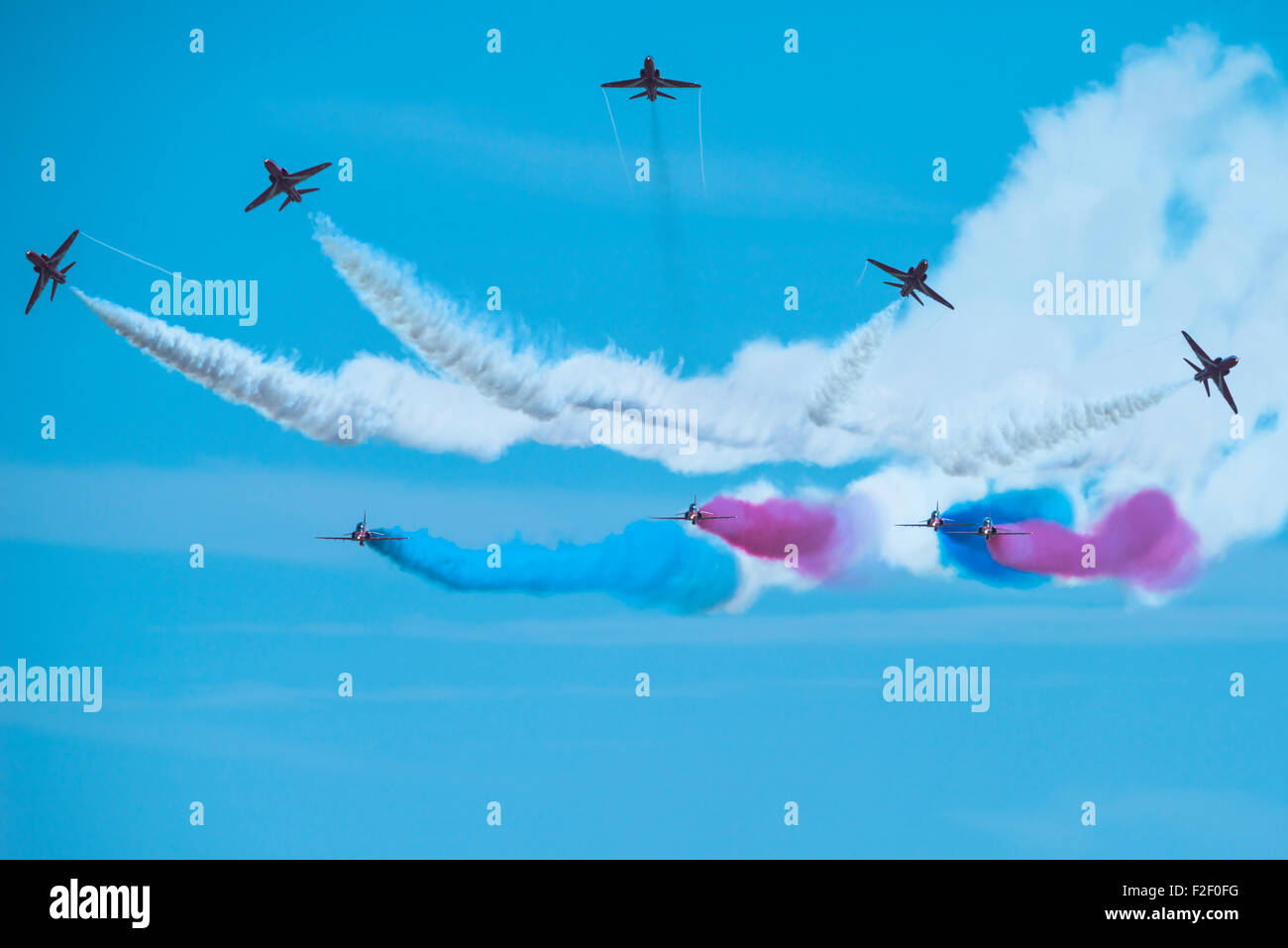 RAF aerobatic team display frecce rosse battenti a Clacton airshow,Essex, UK,2015 Foto Stock