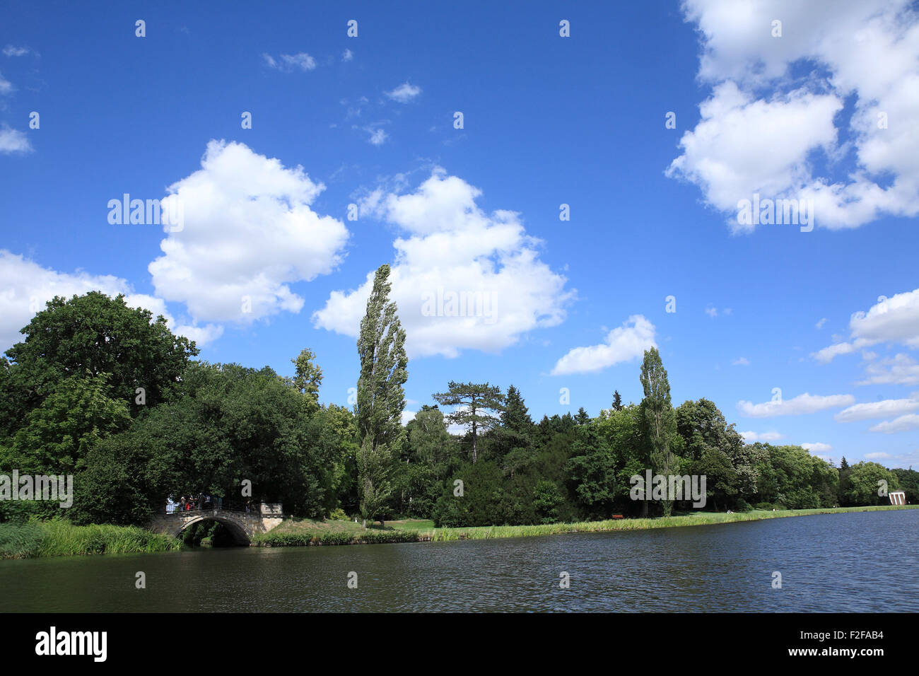 Parco e un lago in wörlitz worlitz woerlitz a Dessau-Wörlitz Garden Realm, sachsen-Anhalt, Germania, Europa Foto Stock