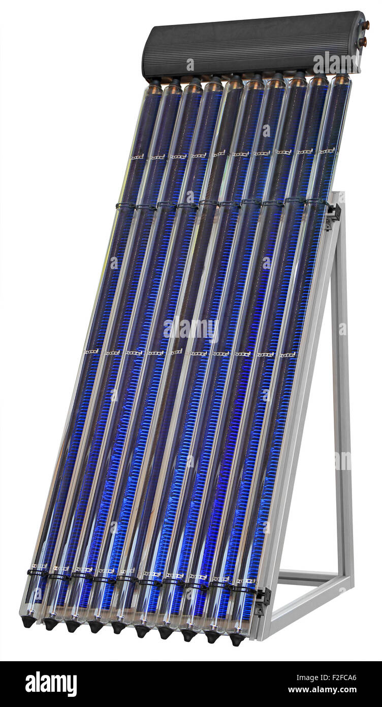 Solar vuoto collettore isolato su sfondo bianco con tracciato di ritaglio Foto Stock