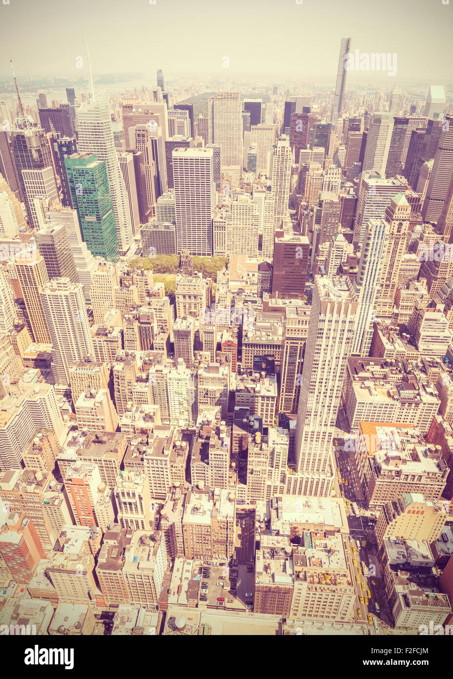 In stile retrò fotografia aerea di Manhattan, New York City downtown, STATI UNITI D'AMERICA. Foto Stock
