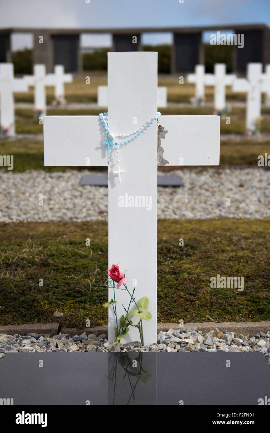 Cimitero argentino a Darwin, East Falkland, Isole Falkland. Foto Stock