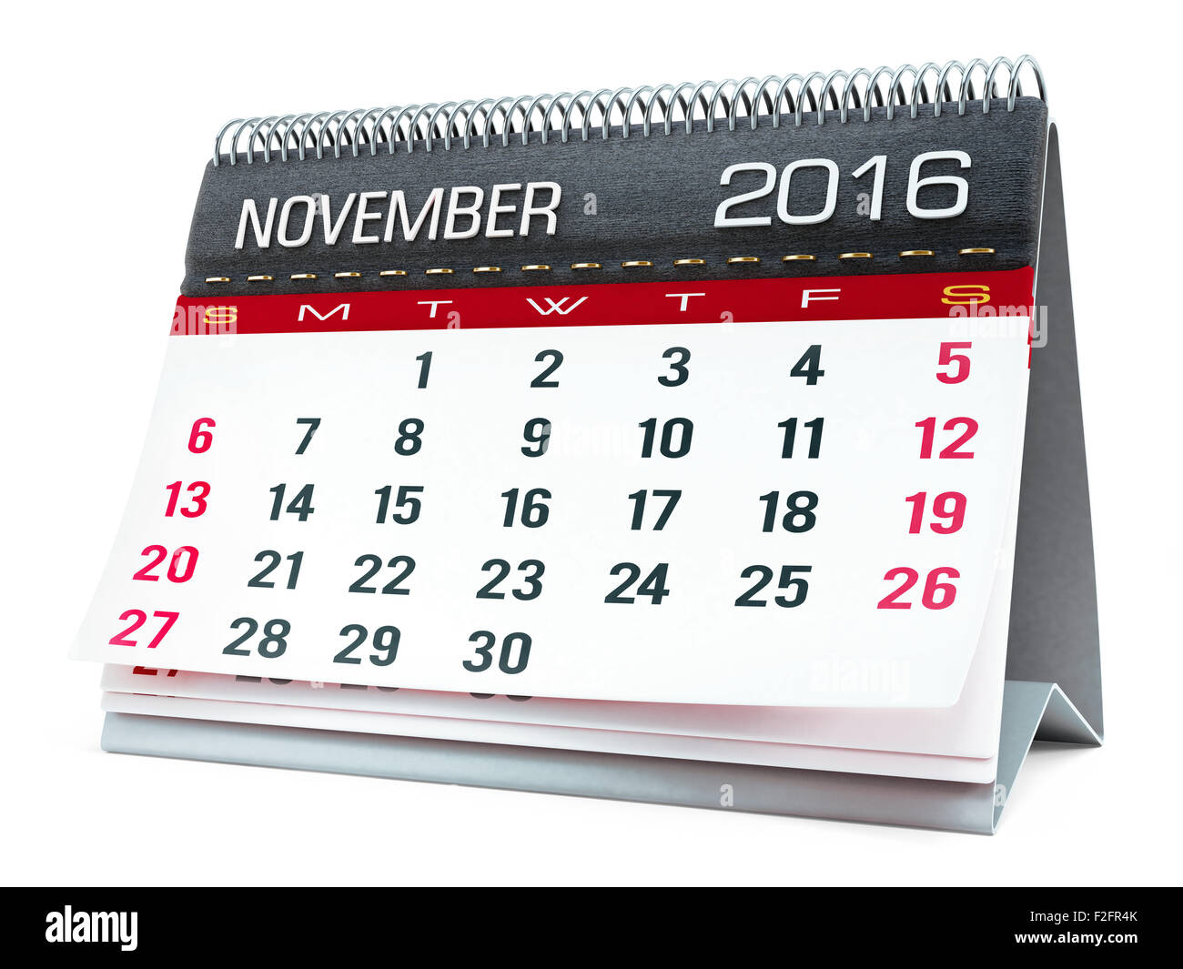 Novembre 2016 calendario desktop isolati su sfondo bianco Foto Stock