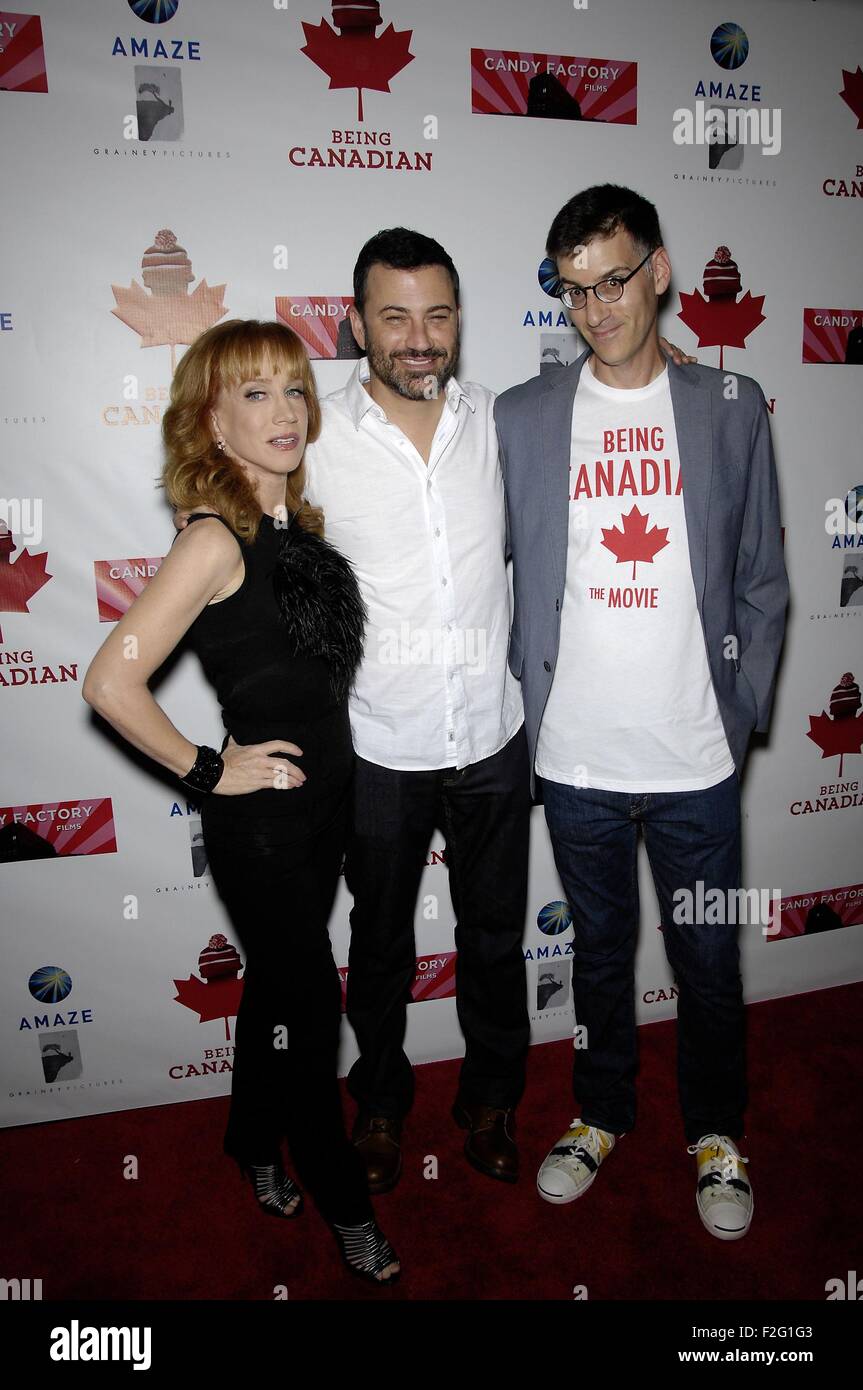 Los Angeles, CA, Stati Uniti d'America. Xvii Sep, 2015. Jimmy Kimmel, Kathy Griffin, Robert Cohen presso gli arrivi ad essere CANADIAN Premiere, cresta Majestic Theatre di Westwood, Los Angeles, CA, 17 settembre, 2015. Credito: Michael Germana/Everett raccolta/Alamy Live News Foto Stock