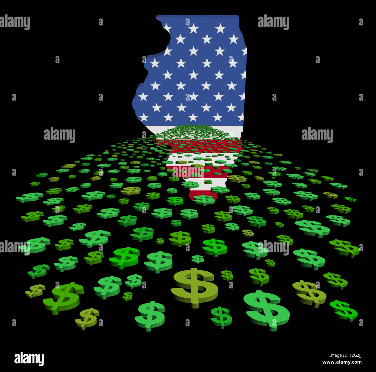 Illinois mappa bandiera con abstract di dollari illustrazione Foto Stock Illinois mappa bandiera con abstract di dollari illustrazione Foto Stock