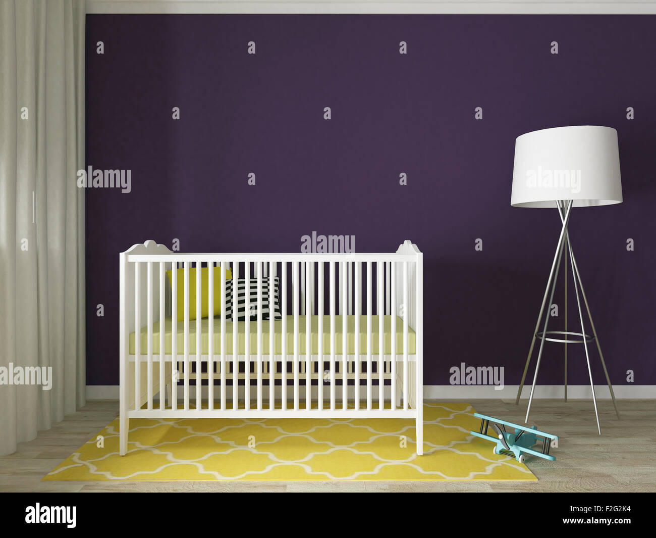 Baby room, nursery, interno, 3D render Foto Stock